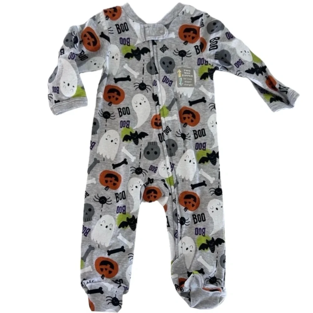 Halloween Boo Zip Up Footed Pajama Onesie